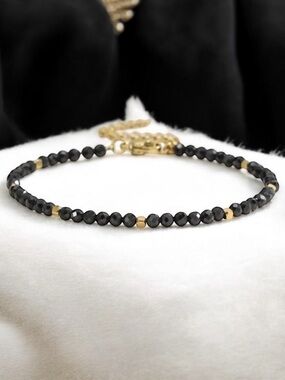 18k gold plated Black Agate Bracelet. New.